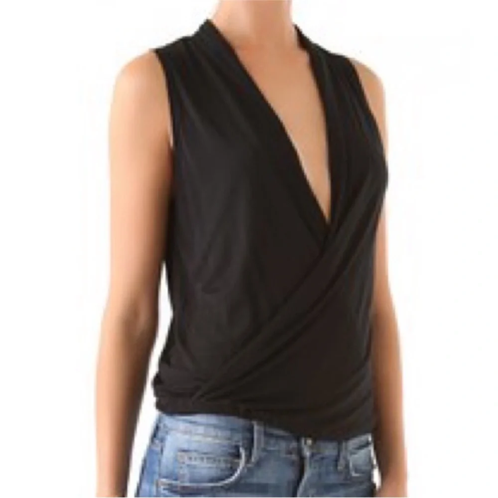 Lanston Revolve Surplice Drape Crossover Tank XS Navy Blue Stripe
